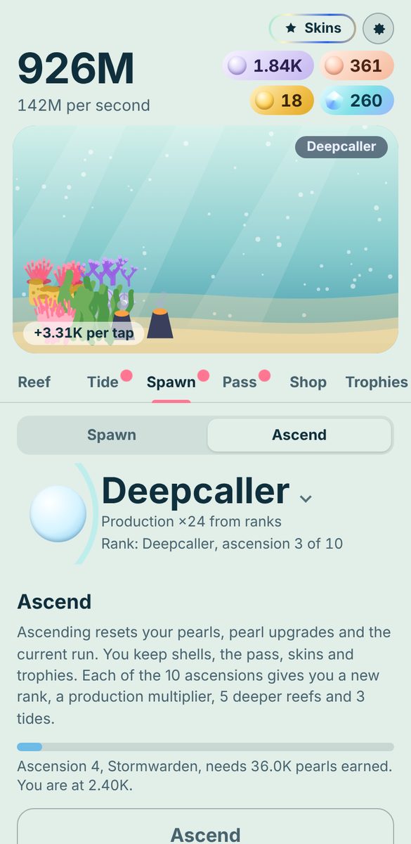 The Ascend tab showing the Deepcaller rank