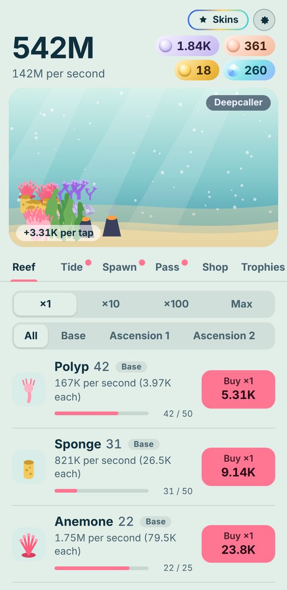 The reef tab with polyps, sponges and anemones